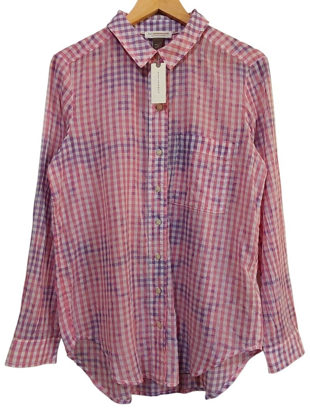 Pilcro Anthropologie NWT Cate Tie Dye Gingham Checkered Classic Buttondown Top M